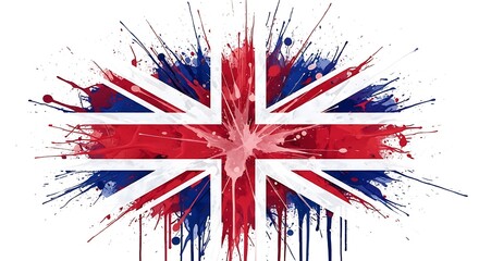 Artistic, abstract representation of the Union Jack flag with paint splatter effects
