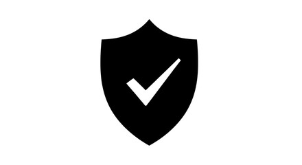Black shield silhouette with a white checkmark, representing security and approval