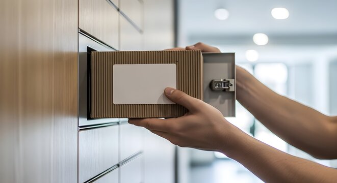 Hands Placing Package in Parcel Locker Secure Delivery for Modern Lifestyle