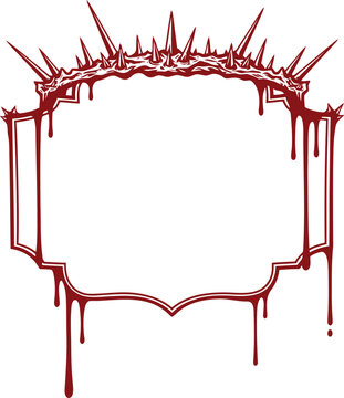 Red crown of thorns frame with dripping blood, religious Easter graphic border illustration