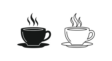 Obraz premium Two steaming cups of coffee one dark and one light outline