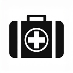 Obraz premium Medical first aid kit bag with red cross symbol on black background isolated