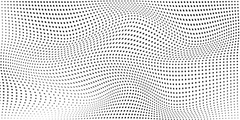 Abstract wavy black dots on white background.