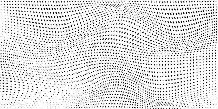 Abstract wavy black dots on white background.