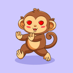 Obraz premium Cute Monkey Chasing Crush With Love Eyes Emoji Vector Illustration Cartoon Design Kawaii 