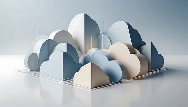 Abstract geometric cloud shapes arrangement on minimalist surface technology concept