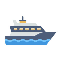 Obraz premium Flat vector icon of a blue and white passenger ferry cruising at sea