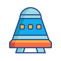 Cartoon space capsule lander with windows in simple vector style on black © Sharuzzaman