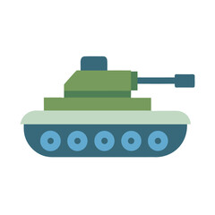 Obraz premium Flat vector graphic of military tank in green and blue colors isolated