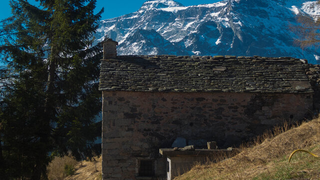 old chalet in alpe devero in piedmont, italy