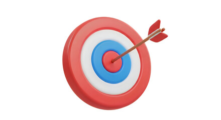 Red and blue target with arrow hitting bullseye isolated on transparent background
