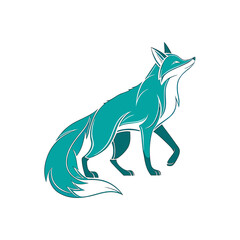 Fototapeta premium Modern Artistic Fox Silhouette in Teal Color Creative Animal Icon