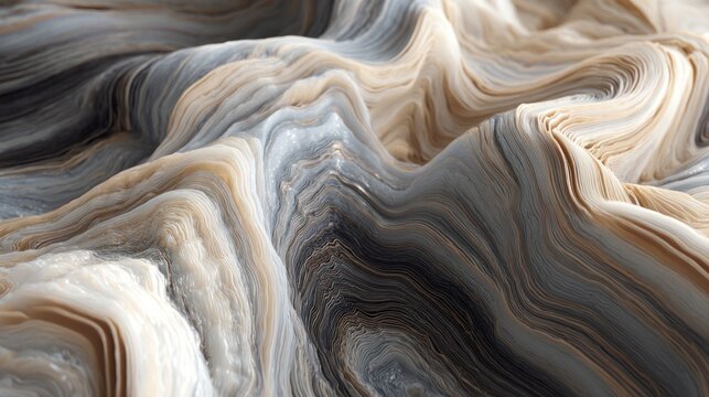 Flowing, stratified landscape of tan, grey, and white swirls resembling marble or topographical map