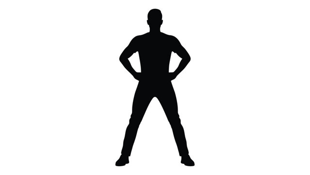 Silhouette of a muscular man standing with hands on hips against a white background