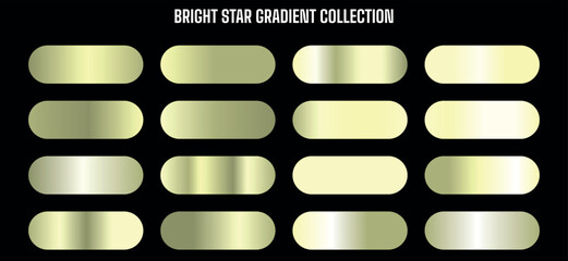Vector bright star gradient collection, shiny metallic light yellow and gold color swatches for UI, web, graphic design, branding