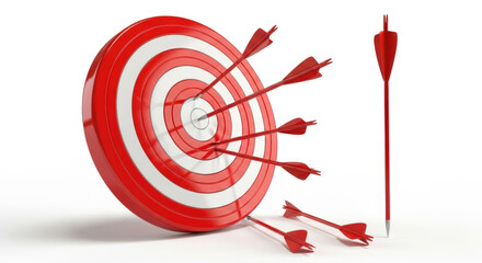 Dynamic View of Arrows Hitting a Red and White Target, Illustrating Precision, Accuracy, and Goal Achievement in Business, Sports, and Strategic Planning