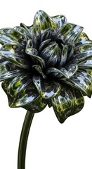 Metallic Flower Sculpture with Green Accents.