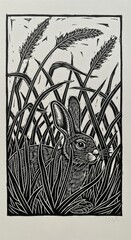 Rabbit Hiding in Tall Grass Illustration.