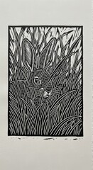Black and White Rabbit Illustration in Grass.
