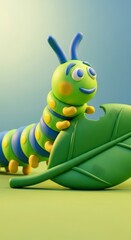 Cartoon Caterpillar Eating a Leaf Illustration.