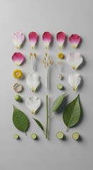 Paper Cut Out Flowers on Gray Background.