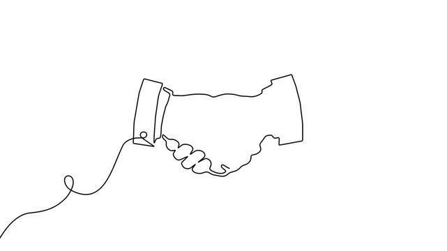 Hand line handshake people continuous business outline partnership vector together. Line hand handshake art concept trust deal agreement one illustration sketch isolated background work team man.