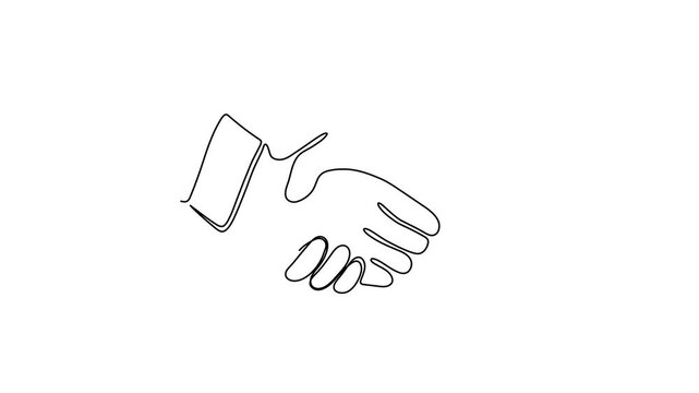 Hand line handshake people continuous business outline partnership vector together. Line hand handshake art concept trust deal agreement one illustration sketch isolated background work team man.