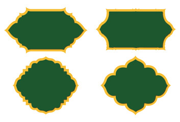  Islamic Ornamental  Frames set in Green and Gold .Ramadan Decorative Labels with Arabic Style Borders and Elegant Muslim Frame Collection . vector illustration 