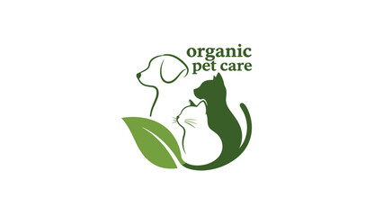 Fototapeta premium Organic Pet Care Logo with Dog Cat and Leaf