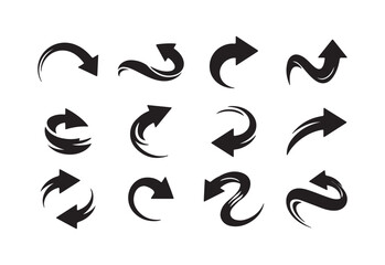 Fototapeta premium Curved Arrow Direction Icon Set. Arrow Symbols Set for Direction and Movement. arrow, curved arrow, direction, navigation, arrow icon, forward arrow, upward arrow, right arrow.