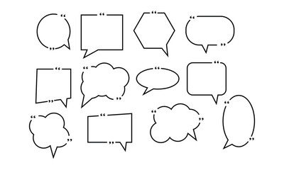 Fototapeta premium Quote box frame icon set editable symbol collection. Set of quotation mark frames outline vector illustration website graphic design. Speech bubble black chat sign symbol vector icons design.