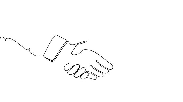 Hand line handshake people continuous business outline partnership vector together. Line hand handshake art concept trust deal agreement one illustration sketch isolated background work team man.