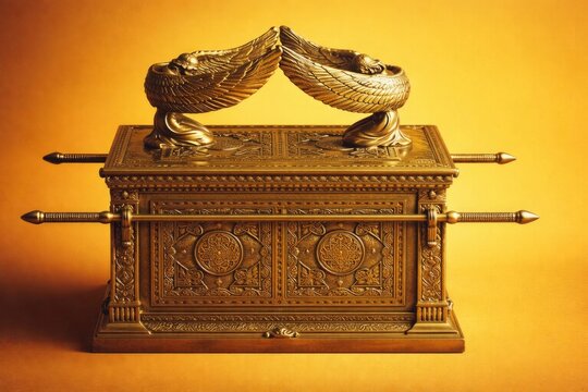 Ark of the Covenant on Golden Background &ndash; Detailed Replica