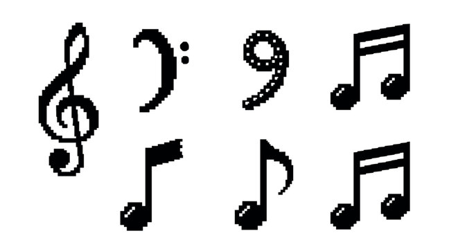 Retro pixel art music notes collection for digital designs