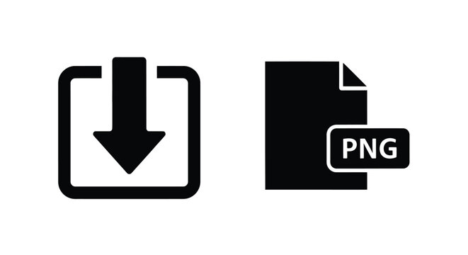 Download icon and png file illustration in black and white