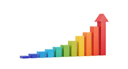 Fototapeta premium 3D colorful ascending bar chart growth success business progress isolated on transparent background