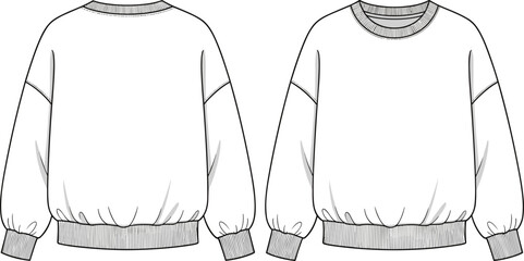 Oversized Sweatshirt Front and Back View Technical Fashion Sketch in Flat Illustration Style © ASH Labs