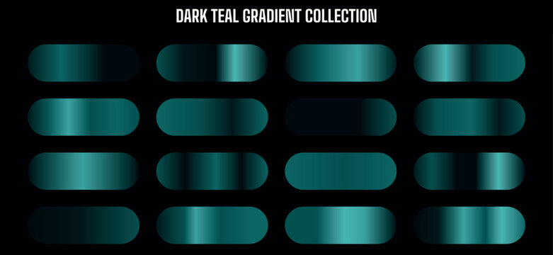 Dark Teal Gradient Vector Collection, Metallic Turquoise Color Swatches, UI Buttons, Web Design Elements, Backgrounds