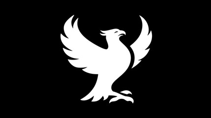 Obraz premium Majestic White Phoenix or Eagle Bird Silhouette on Black Background - Powerful Mythical Icon Symbol Vector Graphic Design