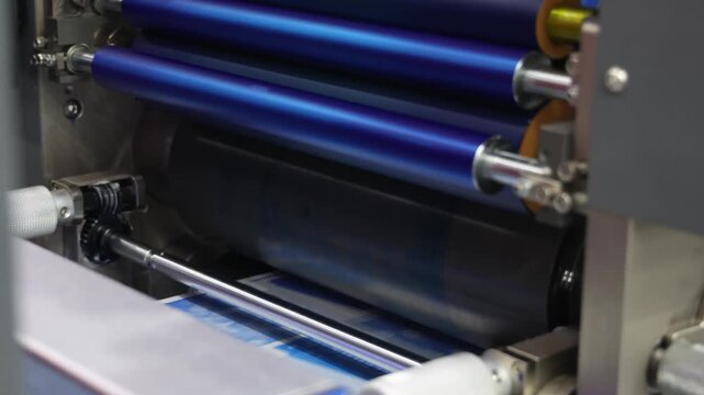 High resolution Industry printer close up. Industrial inkjet printer in operation. printing pattern on large sheet of fabric or paper. Automate printer for modern printing and digital print technology