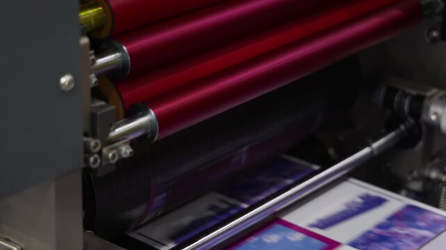 High resolution Industry printer close up. Industrial inkjet printer in operation. printing pattern on large sheet of fabric or paper. Automate printer for modern printing and digital print technology