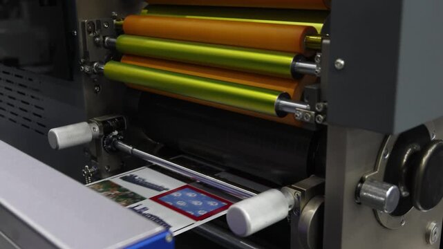 High resolution Industry printer close up. Industrial inkjet printer in operation. printing pattern on large sheet of fabric or paper. Automate printer for modern printing and digital print technology