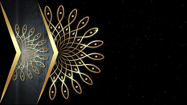 Animation of vintage Luxury mandalas background with old gold frame in arabesque pattern Arabic style. Motion Graphics Video Mandala Rotating on Both Sides. Starry Galaxy Background, copy space