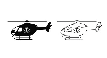 Two black and white depictions of a medical evacuation helicopter © Design lens