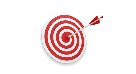 Red and white target with dart hitting bullseye isolated on transparent background