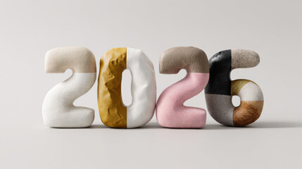 The numbers 2026 are painted in various colors and patterns. They are arranged on a light wall.