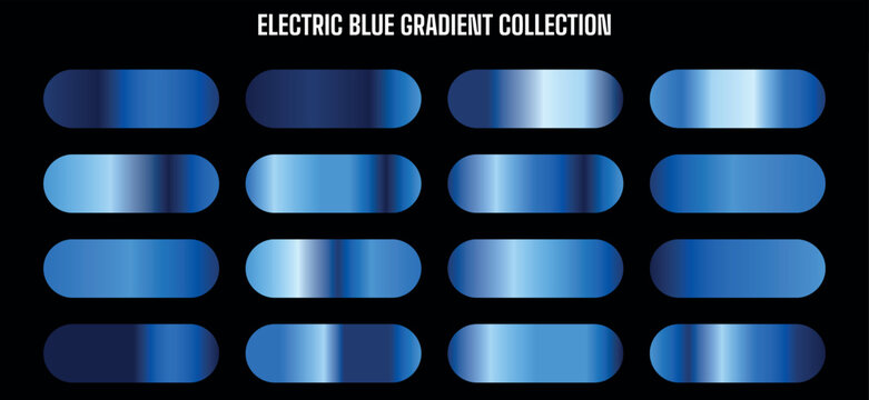 Electric blue gradient shapes collection, shiny metallic buttons or UI elements, for website or app design, Isolated on transparent background, png