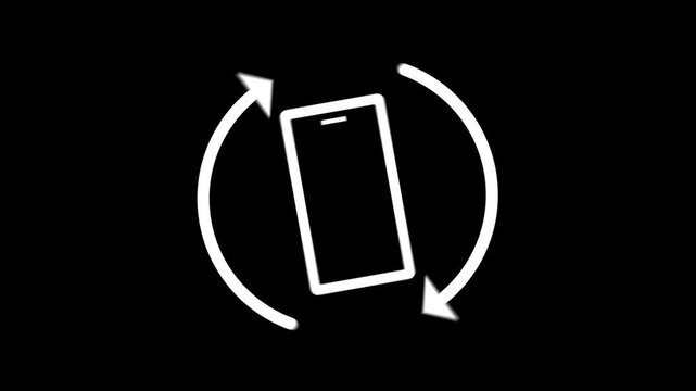 Animated white line icon of a smartphone with circular arrows indicating screen rotation, perfect graphic overlay to instruct users to flip their mobile device horizontally or vertically