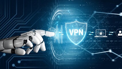 Fototapeta premium AI improves VPN by monitoring traffic, detecting risks, encrypting sessions, and optimizing routing to ensure private, secure, and efficient network access. Marrow