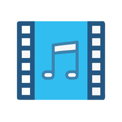 Obraz premium Film reel with musical note icon, entertainment media concept illustration